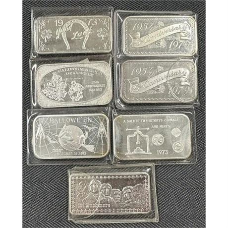 7 One Ounce Fine Silver .999 Bars